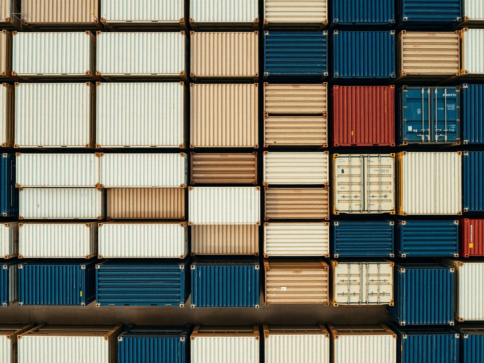 Containers arranged in a grid