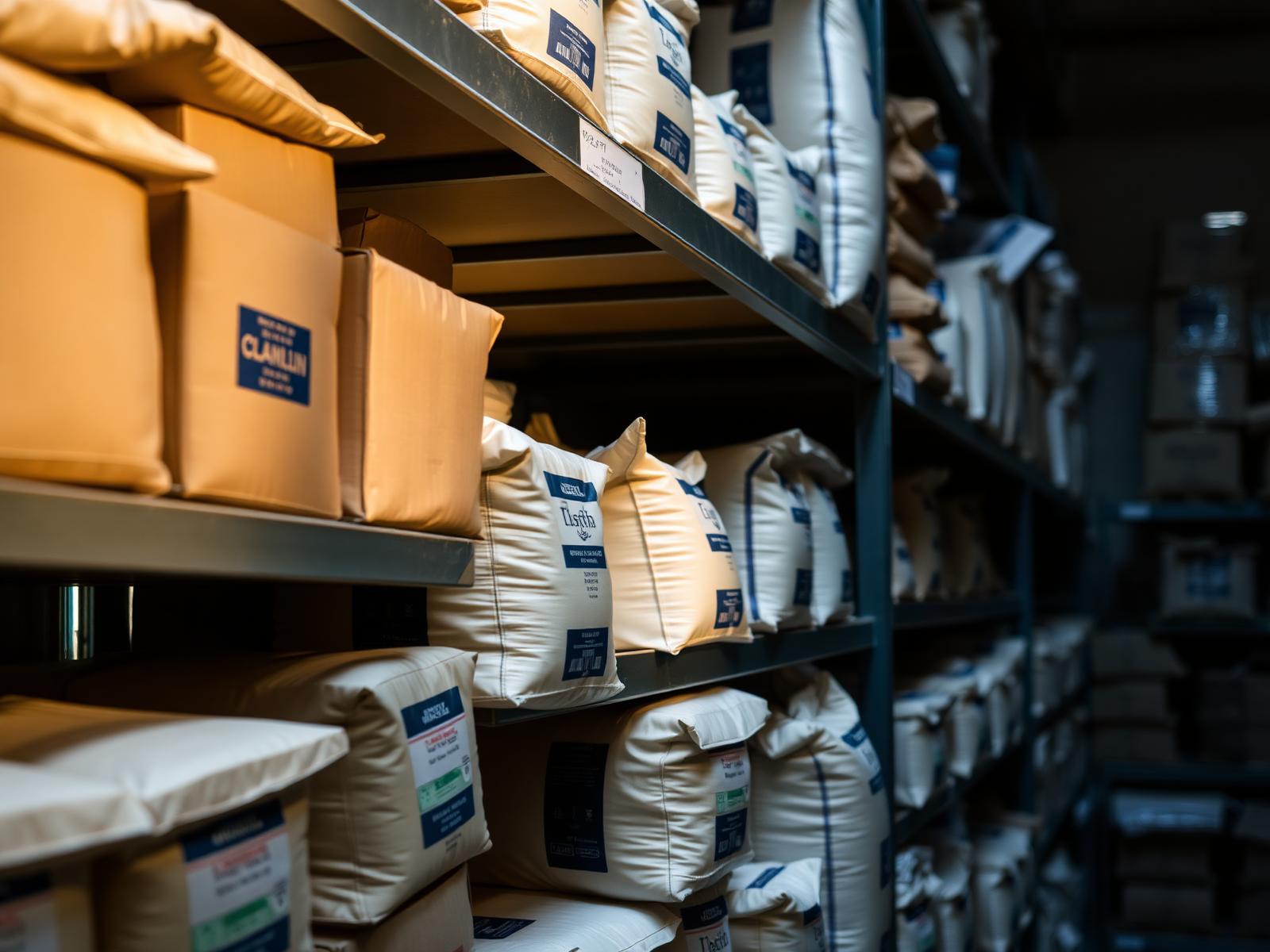 Bulk goods on warehouse shelves